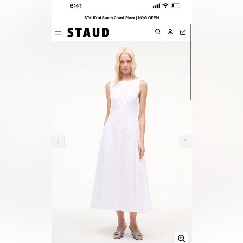 STAUD Elegant White Midi Dress